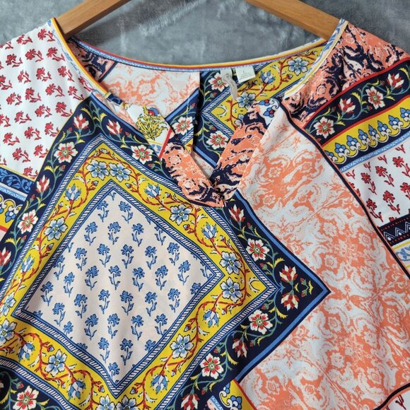 EST. 1946 Womens L Boho Patchwork Blouse Multicolor Bell Sleeve Festival Top - Picture 4 of 10